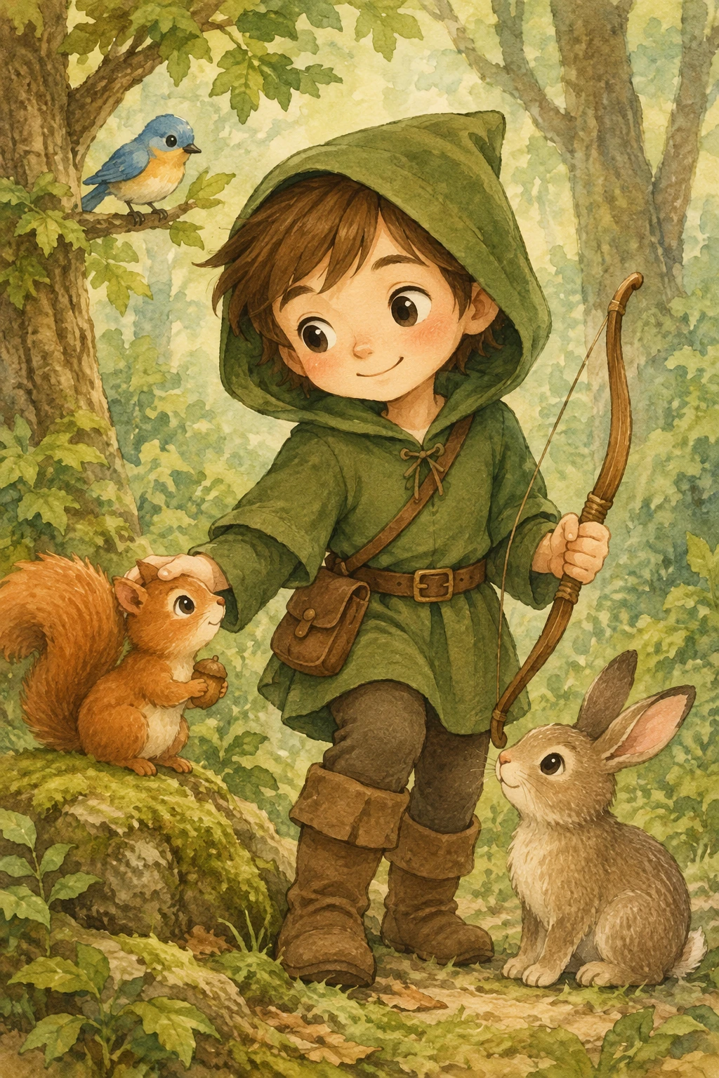 Forest hero introducing a children's book character, GPT Image 2.5 Flare