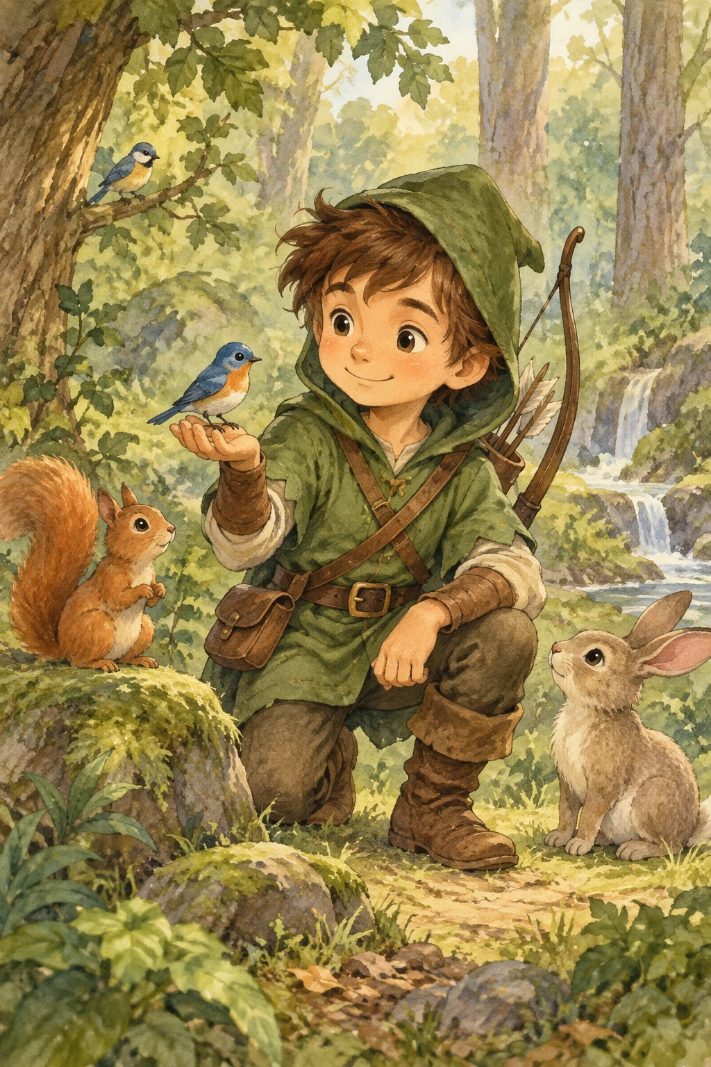Forest hero introducing a children's book character, GPT Image 2.5 Sunburst